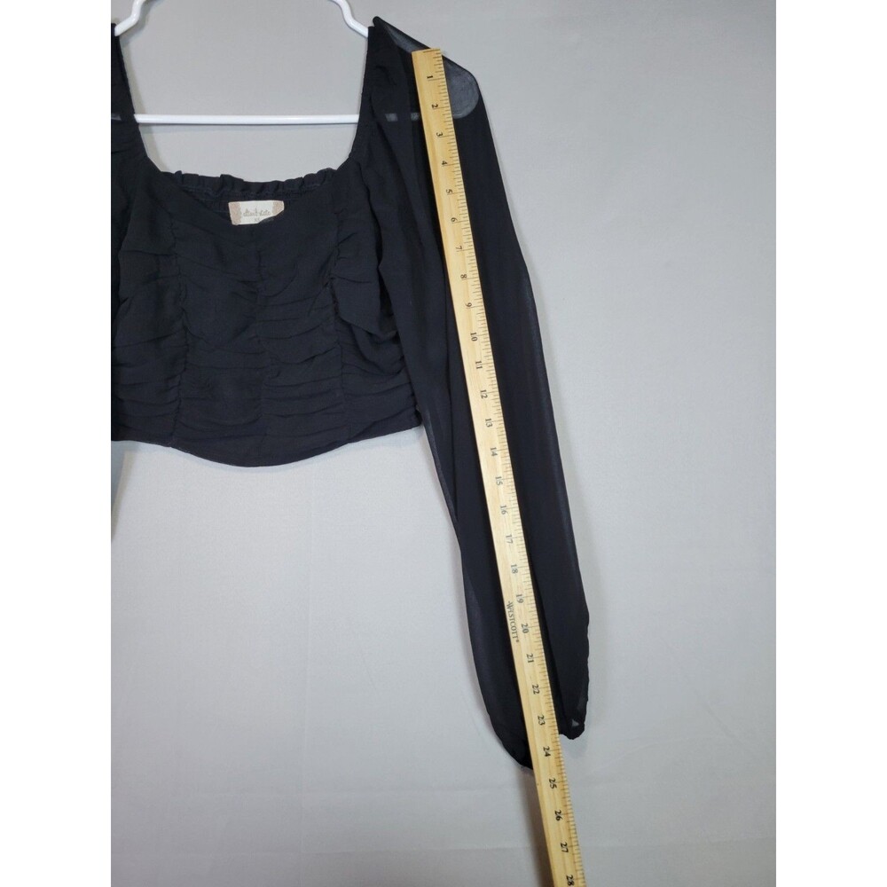 Altar'd State Black Chiffon Sheer Long Sleeve Ruched Crop Top XS Dark Romantic - Picture 8 of 11